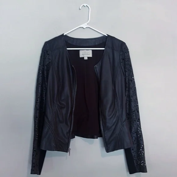 HINGE Seattle Black 💯 Leather Moto Jacket Cut Out Sleeve Women size Medium - Picture 4 of 8